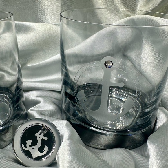 Nautical Whiskey Glasses Set–Anchor & Ship Wheel | Preciosa Crystal Barware Gift - Picture 6 of 16